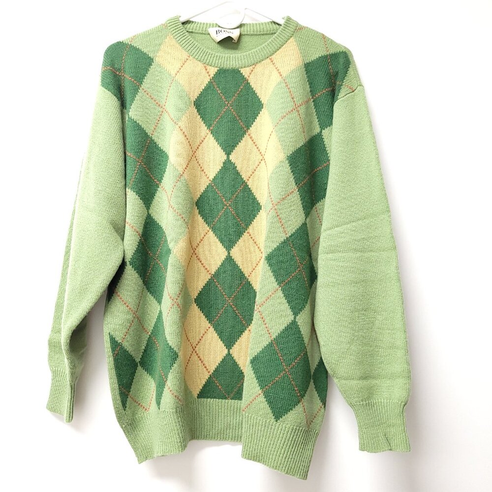 Hugo Boss Mens Cashmere Crew Neck Long Sleeve Argyle Sweater Eu Size 50